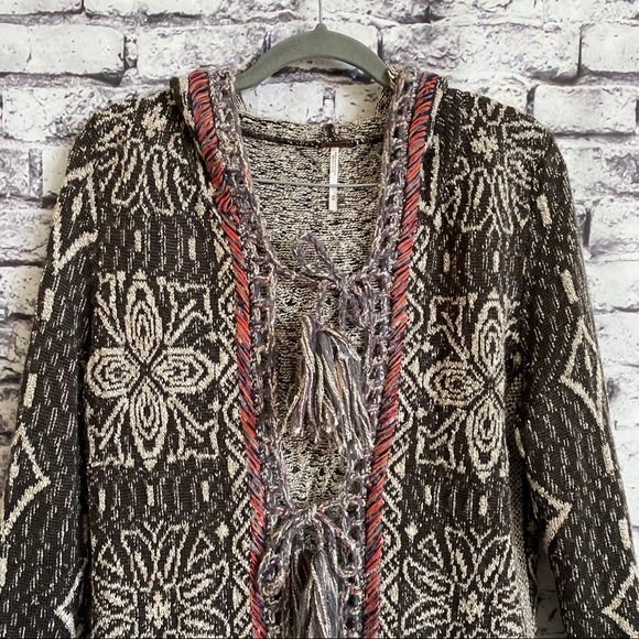 Free People Kai Pom Pom Hooded Cardigan in Brown - Picture 4 of 8